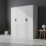 4 Door White Wardrobe Cabinet &ndash; Hanging Rail, Shelves & Black Handles