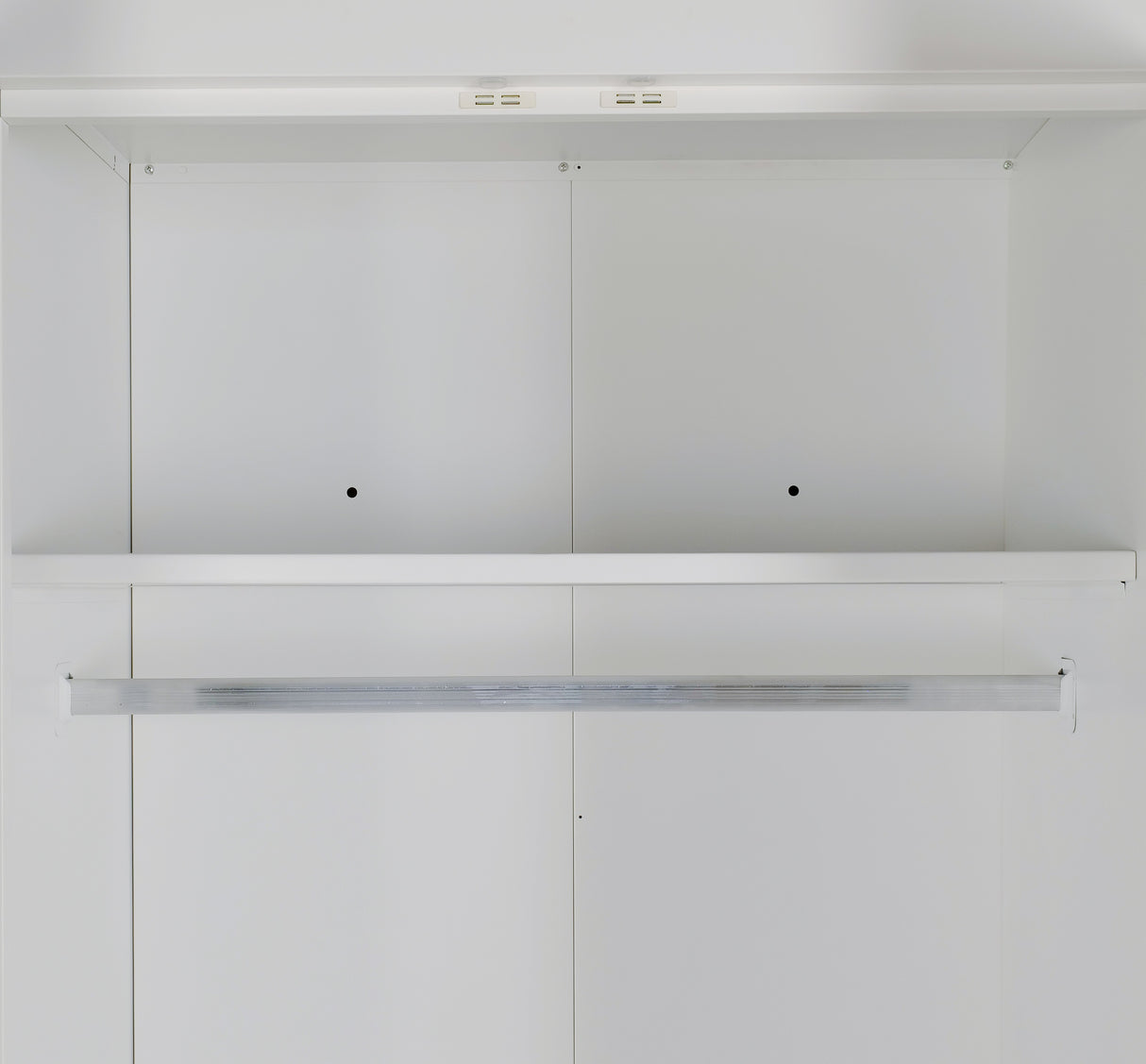 4 Door White Wardrobe Cabinet &ndash; Hanging Rail, Shelves & Black Handles