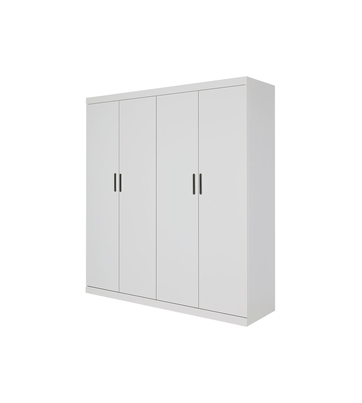 4 Door White Wardrobe Cabinet &ndash; Hanging Rail, Shelves & Black Handles