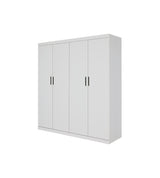 4 Door White Wardrobe Cabinet &ndash; Hanging Rail, Shelves & Black Handles - Front View