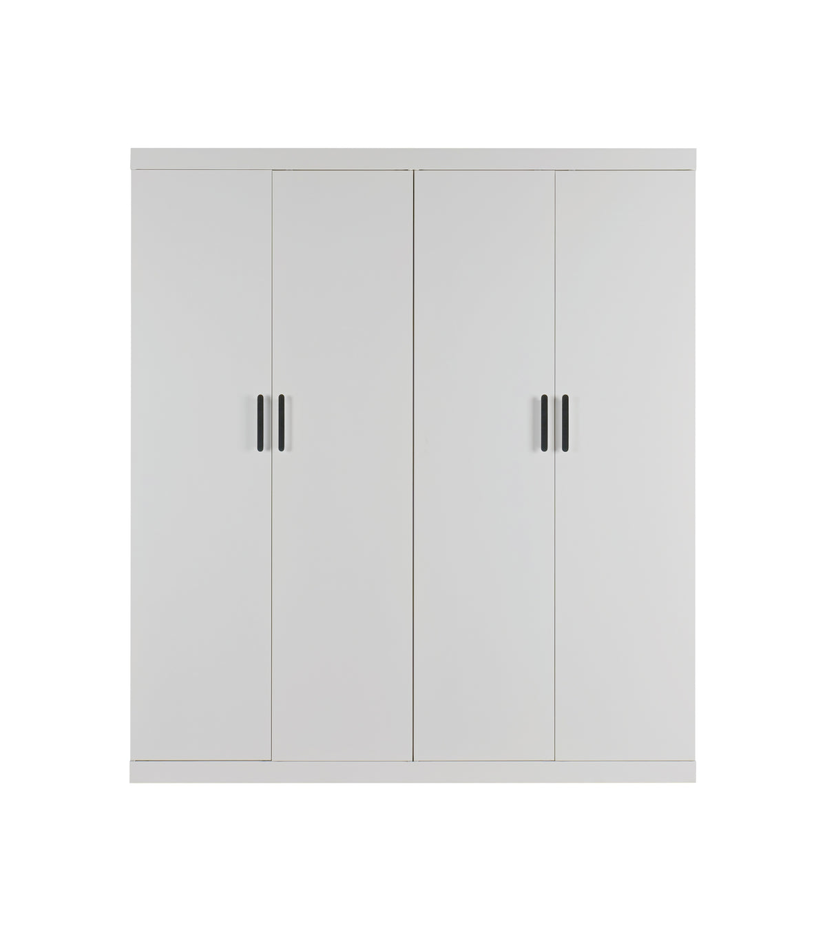 4 Door White Wardrobe Cabinet &ndash; Hanging Rail, Shelves & Black Handles