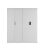 4 Door White Wardrobe Cabinet &ndash; Hanging Rail, Shelves & Black Handles