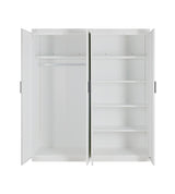 4 Door White Wardrobe Cabinet &ndash; Hanging Rail, Shelves & Black Handles - Rear View
