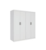 4 Door White Wardrobe Cabinet &ndash; Hanging Rail, Shelves & Black Handles - Close-Up Angle