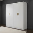 4 Door White Wardrobe Cabinet &ndash; Hanging Rail, Shelves & Gold Handles