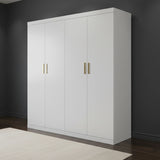 4 Door White Wardrobe Cabinet &ndash; Hanging Rail, Shelves & Gold Handles