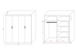 4 Door White Wardrobe Cabinet &ndash; Hanging Rail, Shelves & Gold Handles