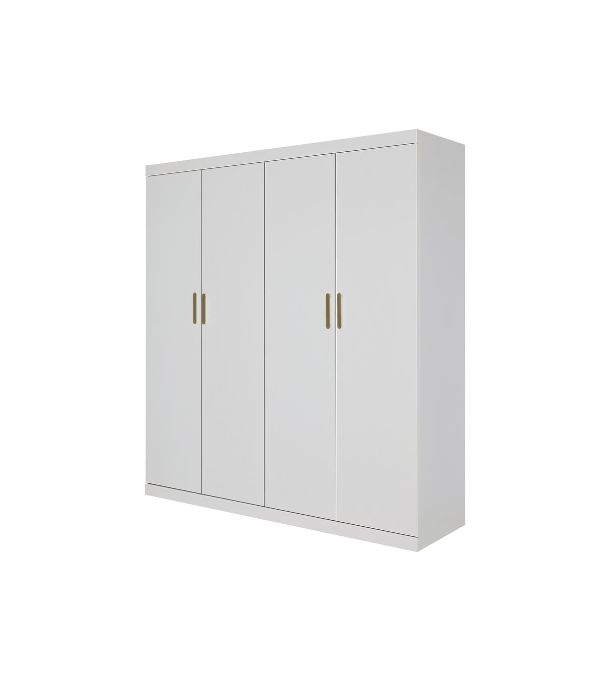 4 Door White Wardrobe Cabinet &ndash; Hanging Rail, Shelves & Gold Handles