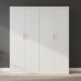 4 Door White Wardrobe Cabinet &ndash; Hanging Rail, Shelves & Gold Handles - Side View