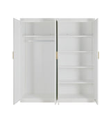 4 Door White Wardrobe Cabinet &ndash; Hanging Rail, Shelves & Gold Handles - Top-Down View