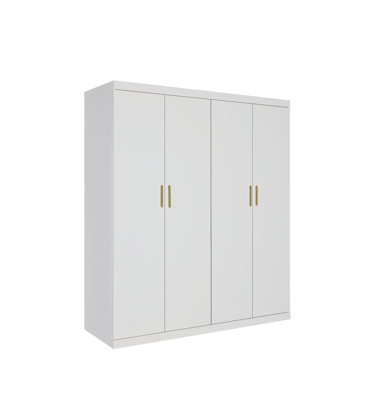 4 Door White Wardrobe Cabinet &ndash; Hanging Rail, Shelves & Gold Handles