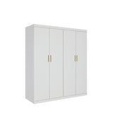 4 Door White Wardrobe Cabinet &ndash; Hanging Rail, Shelves & Gold Handles