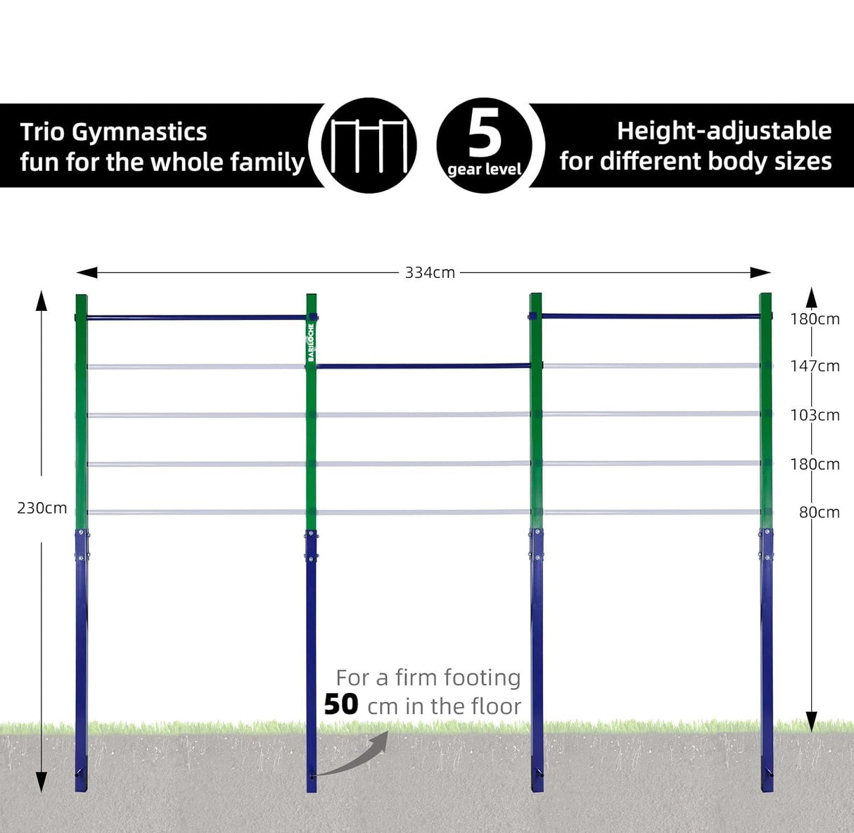 Triple Outdoor Pull-Up Bar &ndash; Height Adjustable Gymnastics & Fitness Bar
