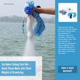 3m Nylon Fishing Cast Net &ndash; Quick Throw Mesh with Chain Weights & Drawstring