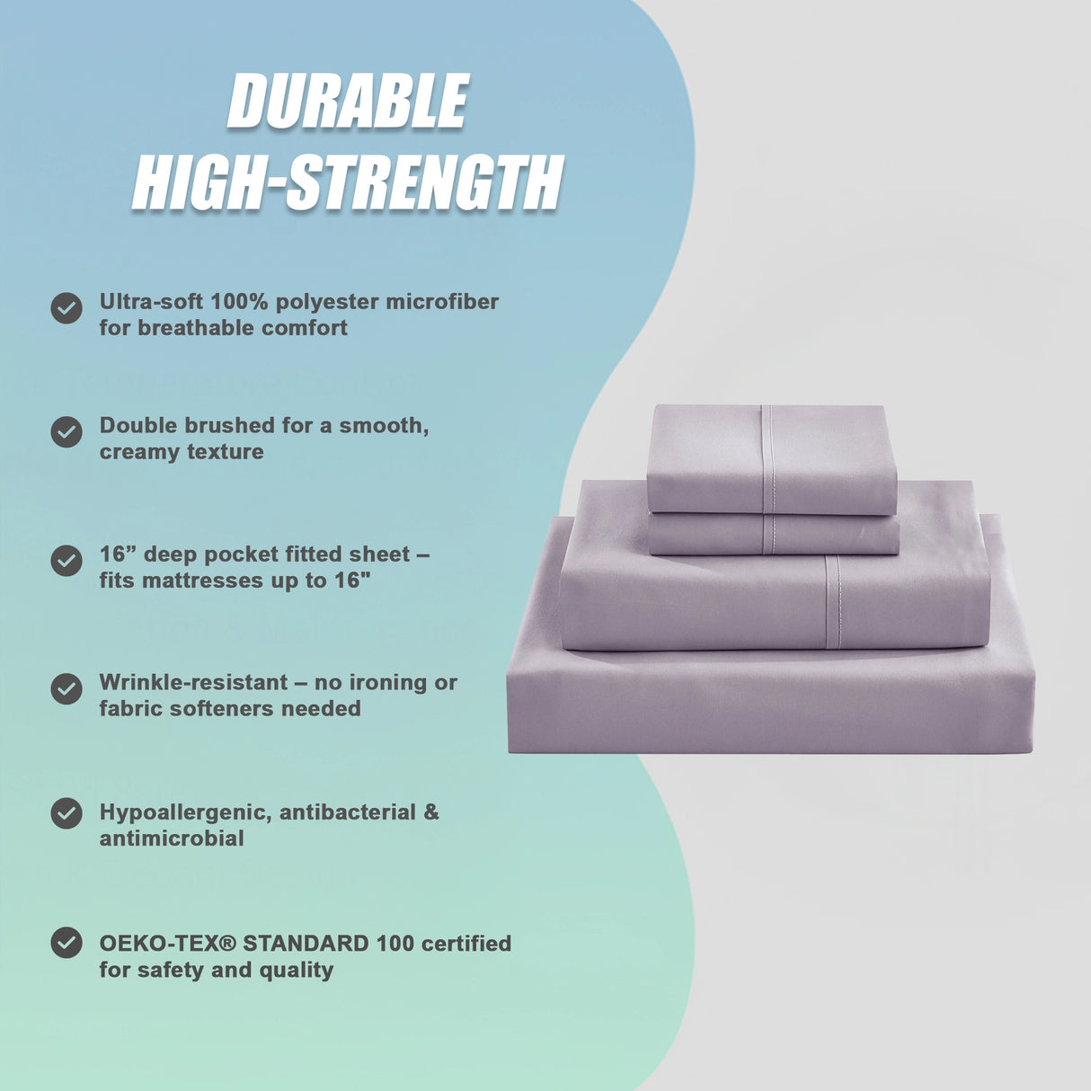 Double Bed Sheet Set &ndash; 1800 Series Microfiber, Deep Pocket, Soft & Breathable, Grey