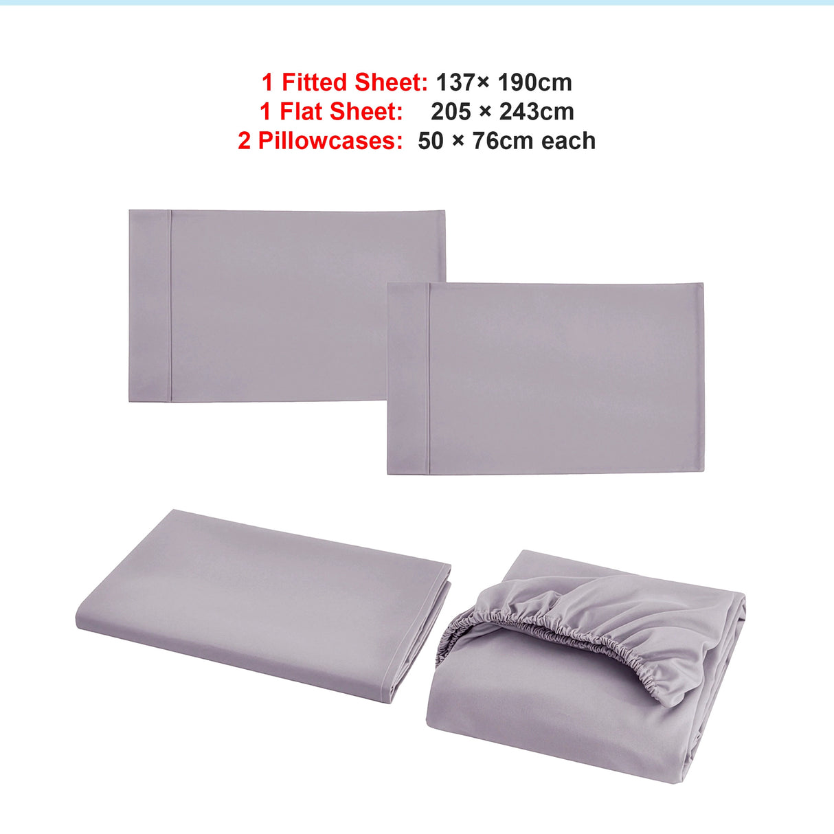 Double Bed Sheet Set &ndash; 1800 Series Microfiber, Deep Pocket, Soft & Breathable, Grey