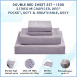 Double Bed Sheet Set &ndash; 1800 Series Microfiber, Deep Pocket, Soft & Breathable, Grey - Front View