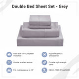 Double Bed Sheet Set &ndash; 1800 Series Microfiber, Deep Pocket, Soft & Breathable, Grey - Low Angle