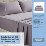 Double Bed Sheet Set &ndash; 1800 Series Microfiber, Deep Pocket, Soft & Breathable, Grey
