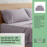 Queen Bed Sheet Set &ndash; 1800 Series Microfiber, Deep Pocket, Soft & Breathable, Grey - Extra Image