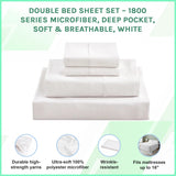 Double Bed Sheet Set &ndash; 1800 Series Microfiber, Deep Pocket, Soft & Breathable, White