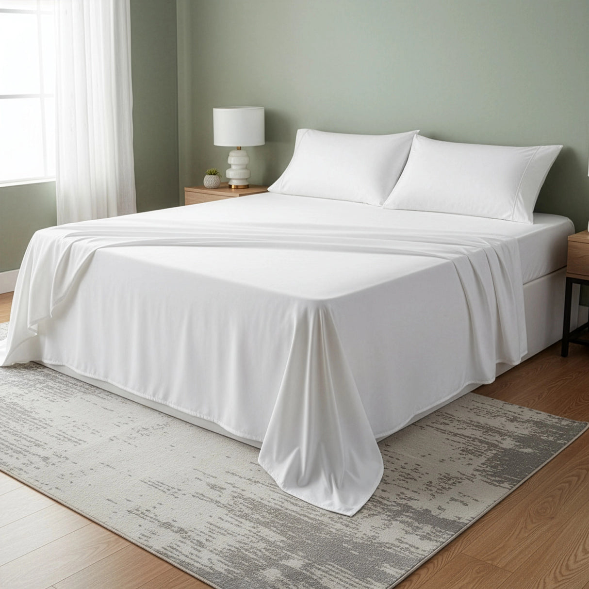 Double Bed Sheet Set &ndash; 1800 Series Microfiber, Deep Pocket, Soft & Breathable, White