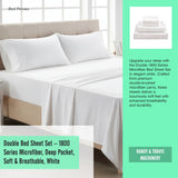 Double Bed Sheet Set &ndash; 1800 Series Microfiber, Deep Pocket, Soft & Breathable, White - Extra Image