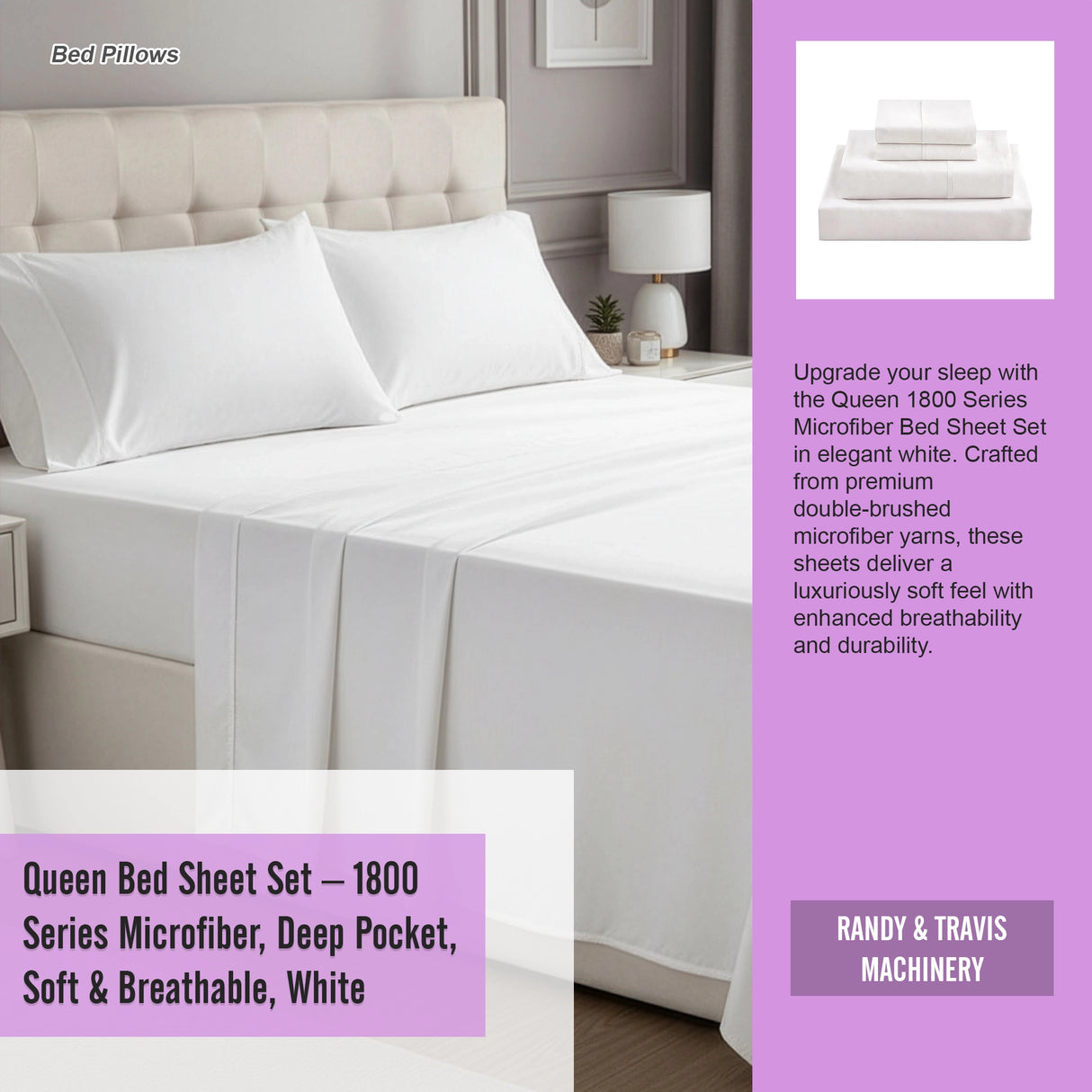 Queen Bed Sheet Set &ndash; 1800 Series Microfiber, Deep Pocket, Soft & Breathable, White