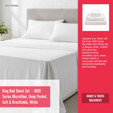 King Bed Sheet Set &ndash; 1800 Series Microfiber, Deep Pocket, Soft & Breathable, White - Extra Image