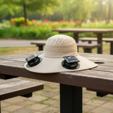 Solar & USB Powered Cooling Hat with Dual Fan &ndash; Khaki Outdoor Sun Hat - Side View