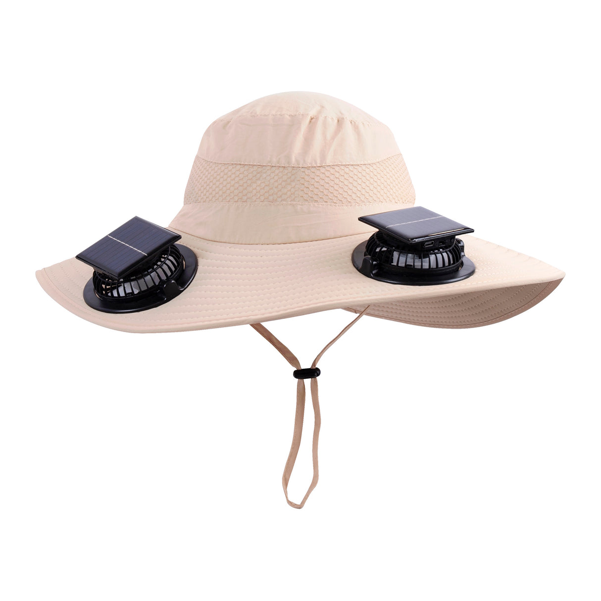 Solar & USB Powered Cooling Hat with Dual Fan &ndash; Khaki Outdoor Sun Hat