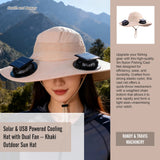 Solar & USB Powered Cooling Hat with Dual Fan &ndash; Khaki Outdoor Sun Hat