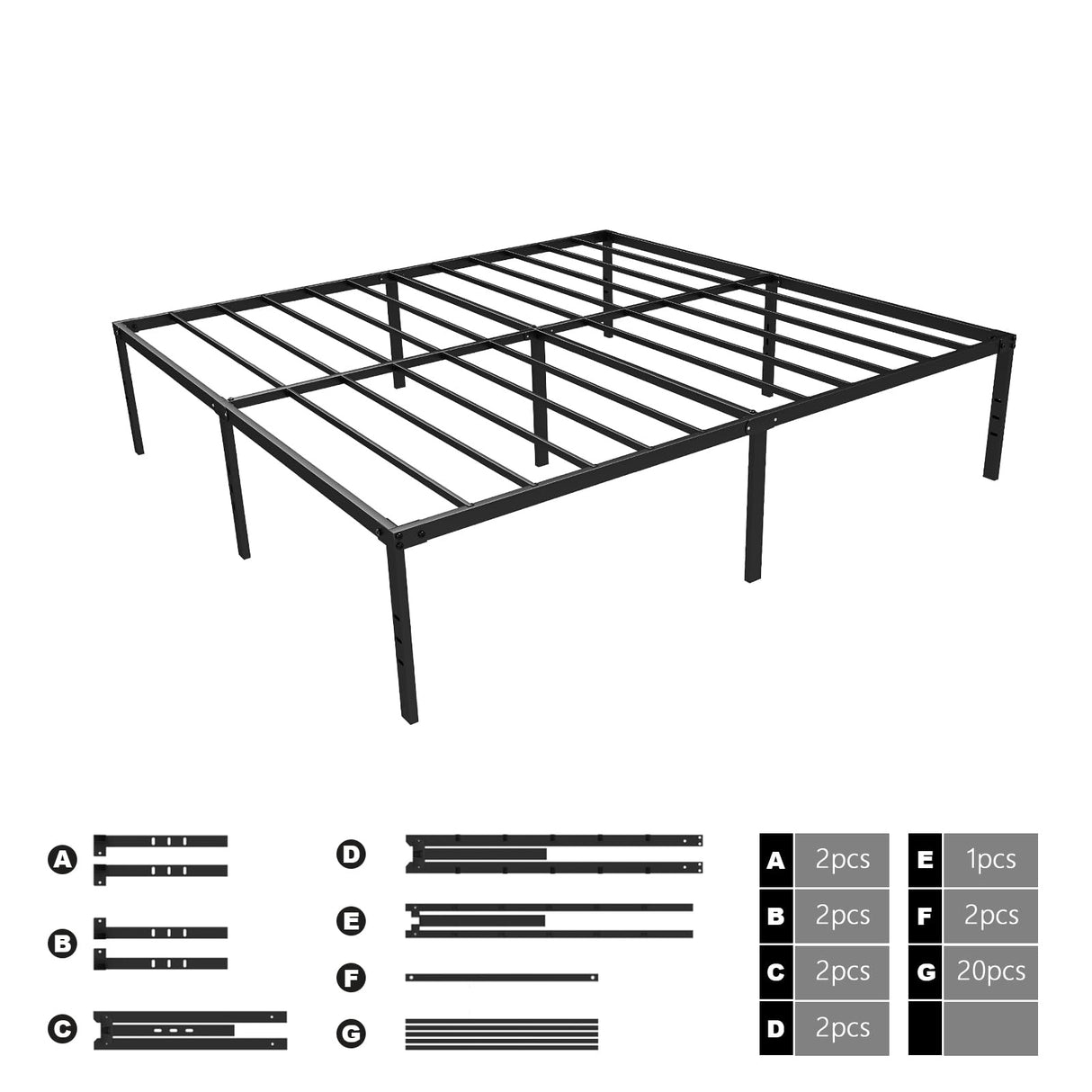 Queen Metal Bed Frame 45cm High &ndash; Full Steel Base Platform