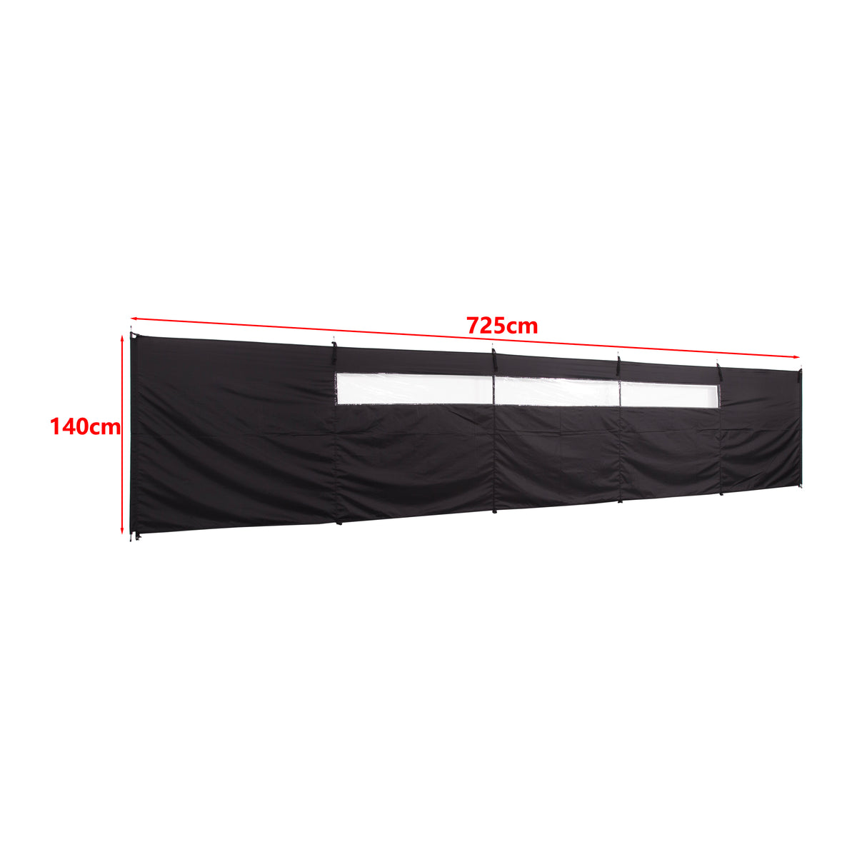 Camping Windbreak with Clear Windows & Bag &ndash; 725x140cm Black