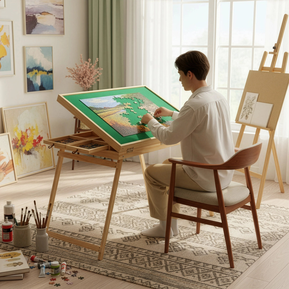 1500-Piece Jigsaw Puzzle Table with Folding Legs &ndash; Portable Puzzle Storage Board
