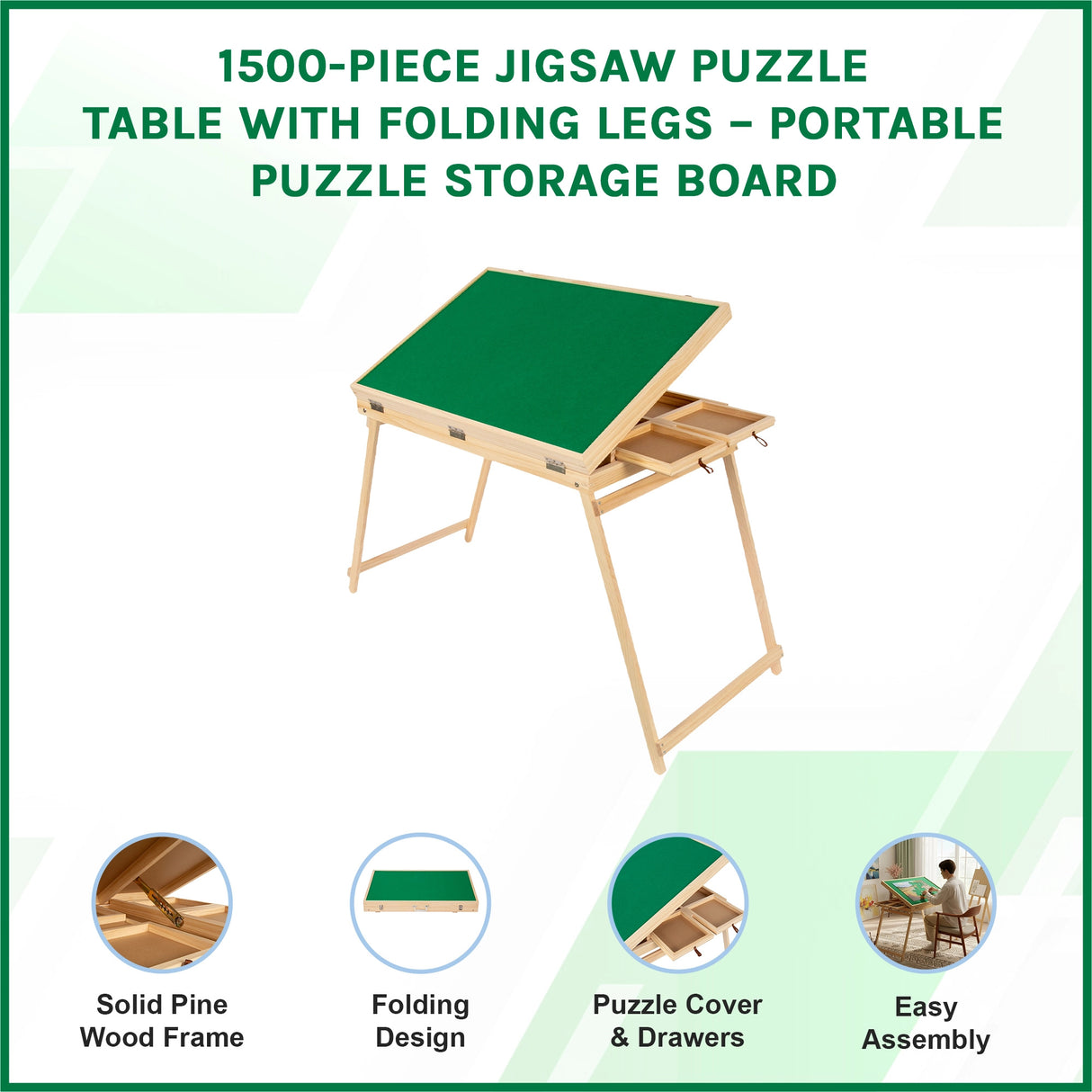 1500-Piece Jigsaw Puzzle Table with Folding Legs &ndash; Portable Puzzle Storage Board