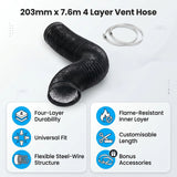 Flexible Aluminium Ducting 203mm x 7.6m 4 Layer Vent Hose HVAC Dryer