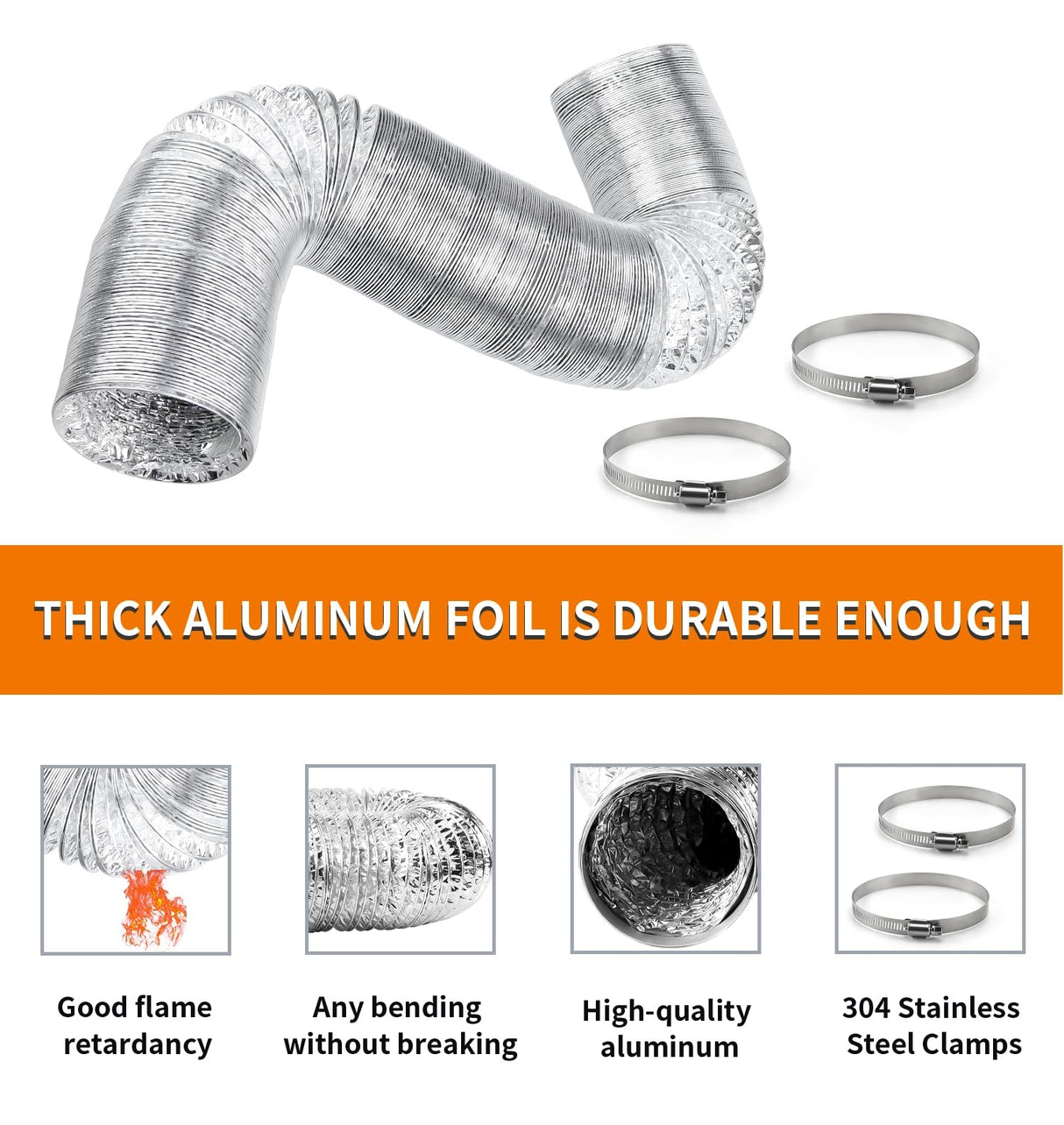 10.5cm x 7.6m Flexible Aluminium Air Duct &ndash; Dryer & HVAC Vent Hose