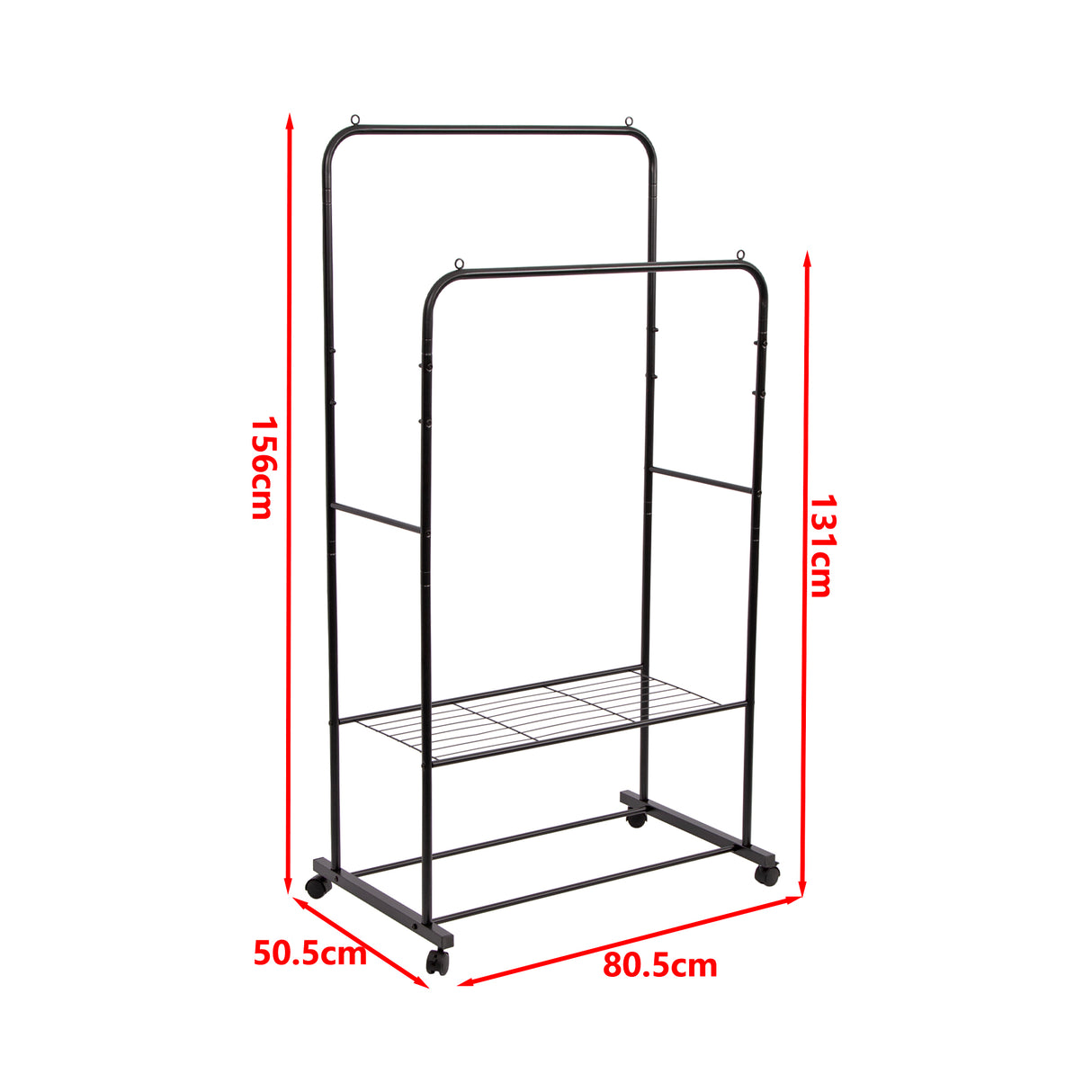 Double Clothes Rack Metal Garment Rail 80x154cm &ndash; Heavy Duty Hanging Shelf Storage