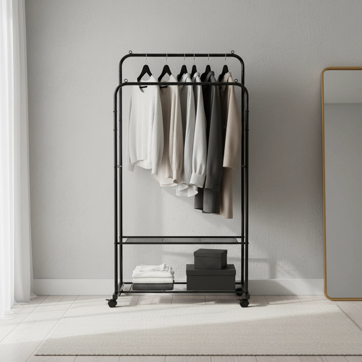 Double Clothes Rack Metal Garment Rail 80x154cm &ndash; Heavy Duty Hanging Shelf Storage