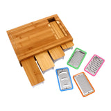 Bamboo Cutting Board Set with Graters & Containers &ndash; Food Prep Station - 45-Degree Angle