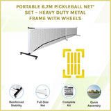 Portable 6.7m Pickleball Net Set &ndash; Heavy Duty Metal Frame with Wheels - Rear View