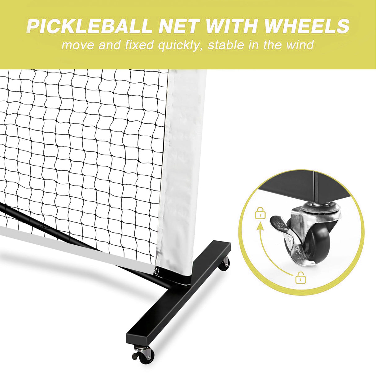 Portable 6.7m Pickleball Net Set &ndash; Heavy Duty Metal Frame with Wheels