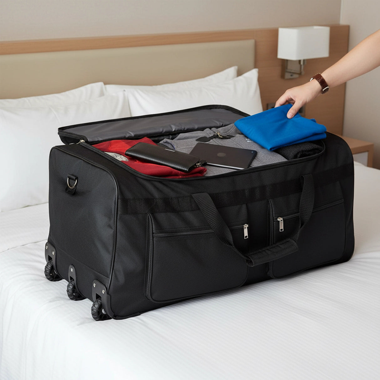 Large Black Wheeled Travel Duffle Bag &ndash; Rolling Luggage Trolley