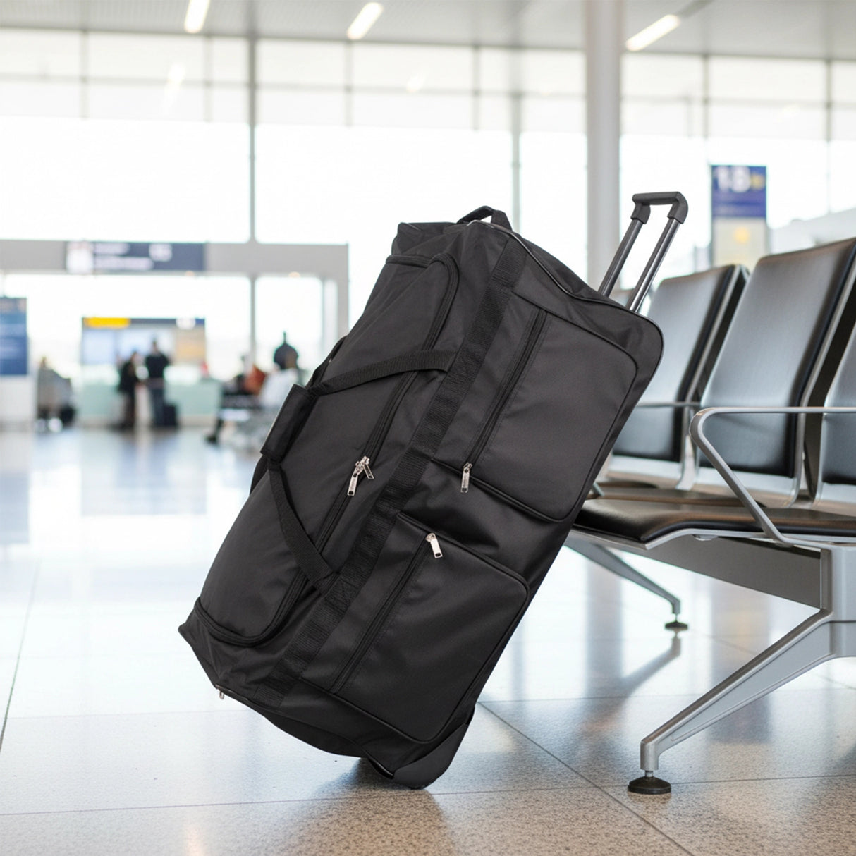 Large Black Wheeled Travel Duffle Bag &ndash; Rolling Luggage Trolley