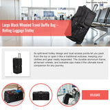 Large Black Wheeled Travel Duffle Bag &ndash; Rolling Luggage Trolley