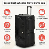 Large Black Wheeled Travel Duffle Bag &ndash; Rolling Luggage Trolley