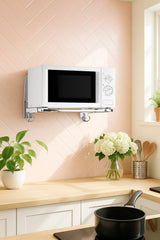 Stainless Steel Microwave Oven Wall Mount Bracket &ndash; Adjustable Shelf with Removable Hooks