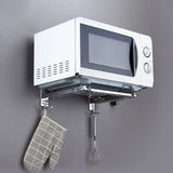 Stainless Steel Microwave Oven Wall Mount Bracket &ndash; Adjustable Shelf with Removable Hooks