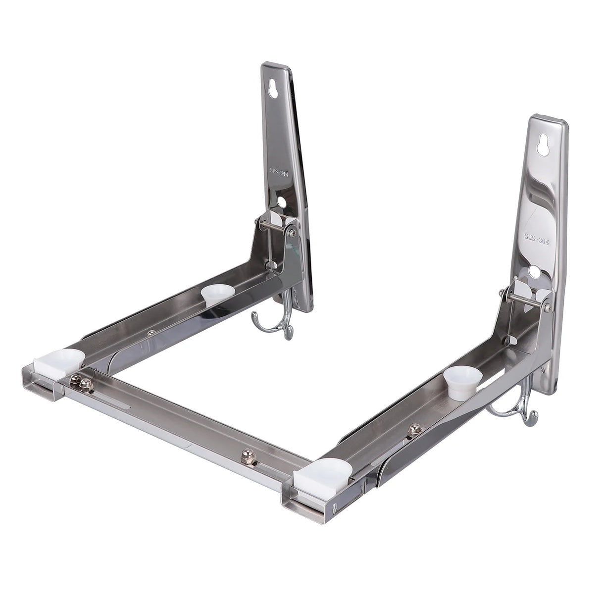 Stainless Steel Microwave Oven Wall Mount Bracket &ndash; Adjustable Shelf with Removable Hooks